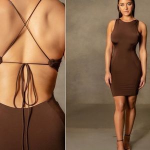 Brand new chocolate bodycon short backless dress